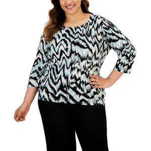 JM Collection Plus Size 3/4-Sleeve Scoop-Neck Multi-Colored Jacquard Top NWT